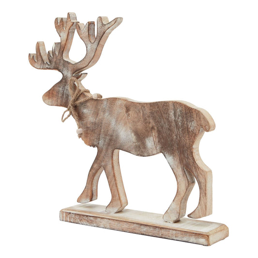 White Wash Wooden Stag Ornament