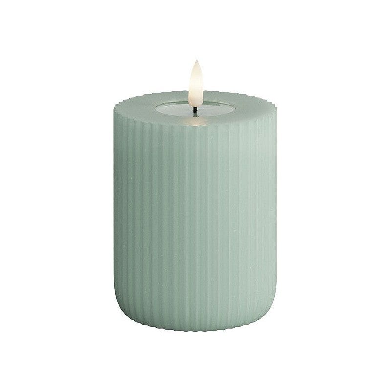 Sage Green Solid Stripe LED Candle 7.5cm x 10cm