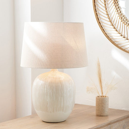 Greta Natural & Cream Textured Ceramic Table Lamp