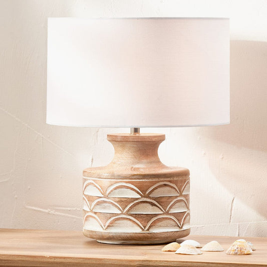 Kingsbury White Wash Large Carved Wood Table Lamp Base