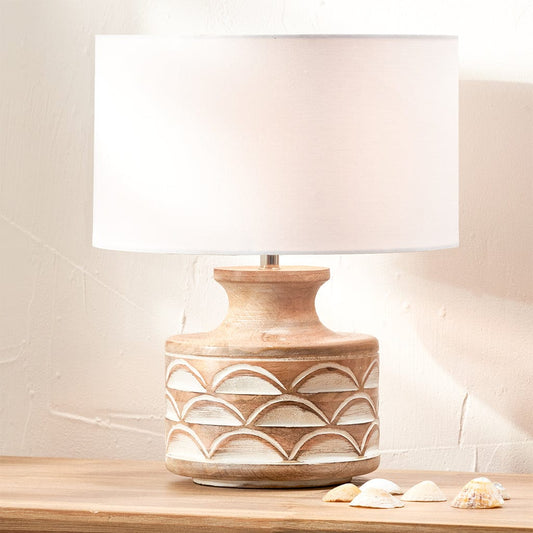 Kingsbury Small White Wash Carved Wood Table Lamp