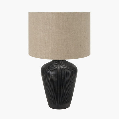 Taika Antique Black Textured Wood Table Lamp