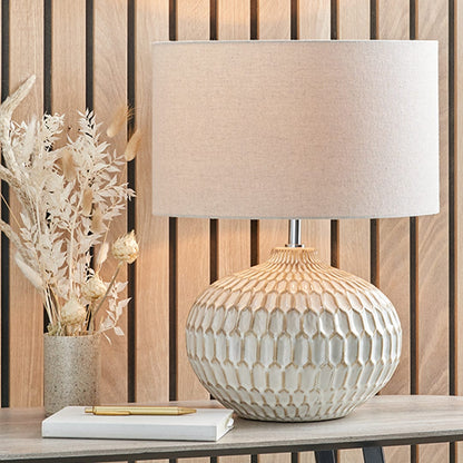 Cassius Warm White Textured Glazed Ceramic Table Lamp