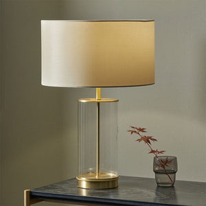 Clear Glass & Champagne Metal Table Lamp