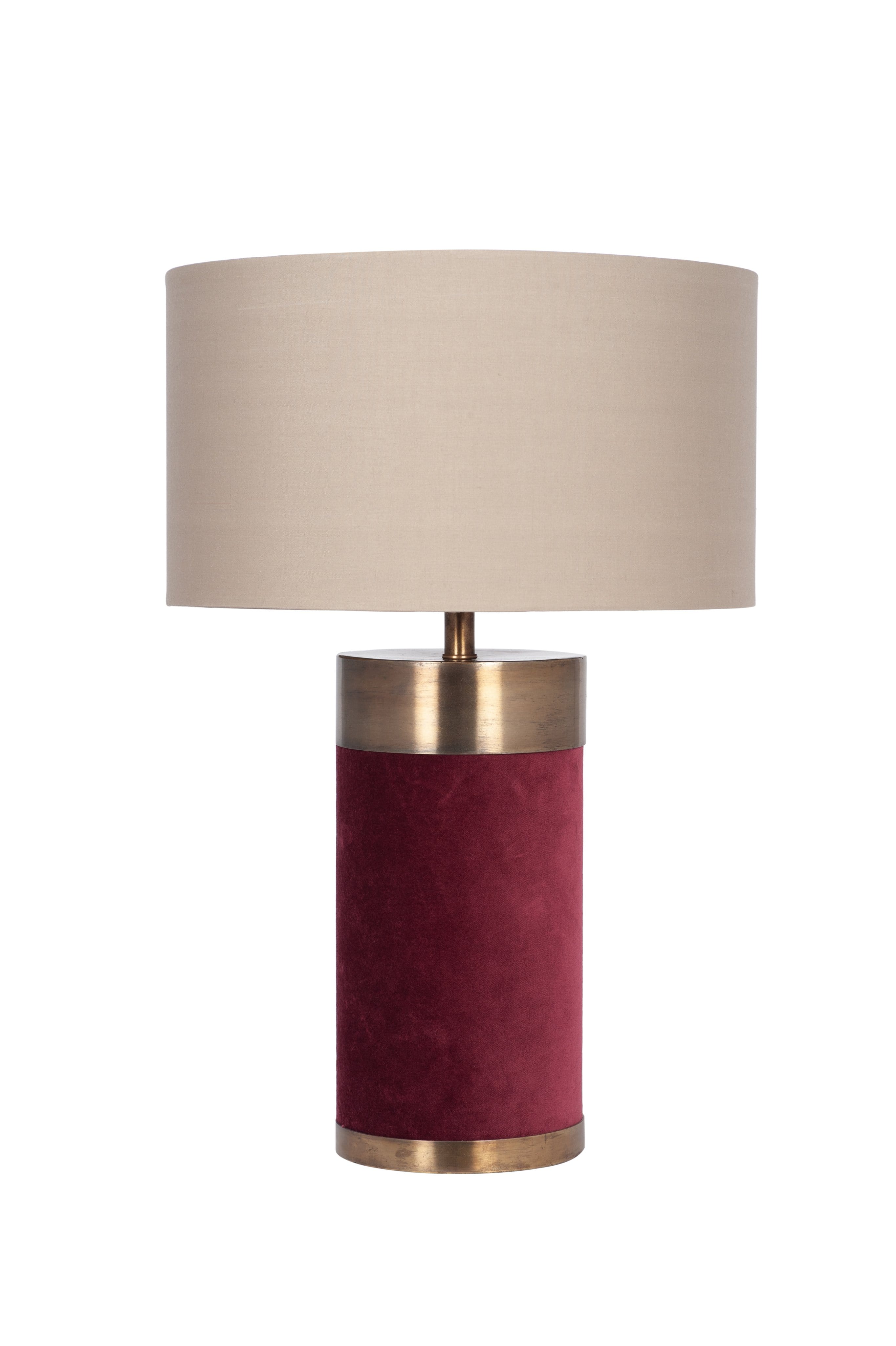Red Velvet and Antique Gold Metal Table Lamp