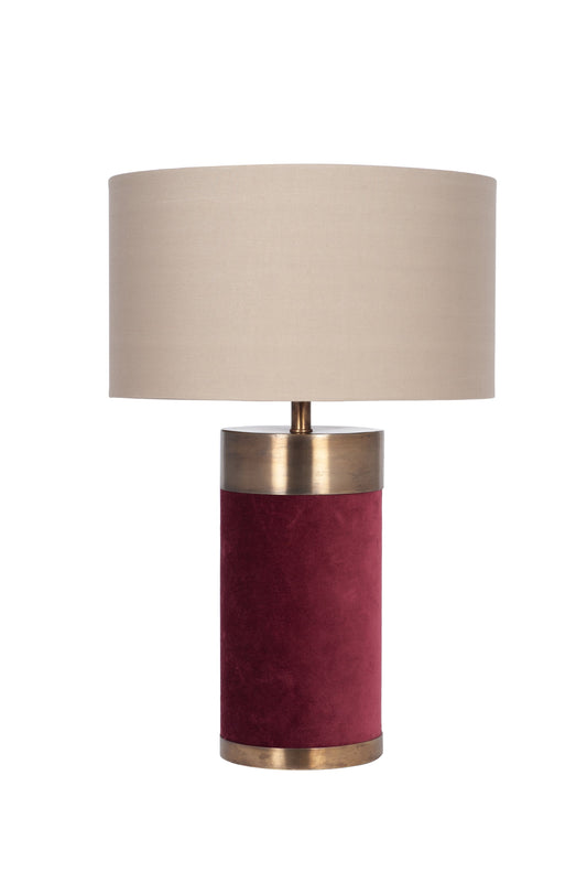 Red Velvet and Antique Gold Metal Table Lamp