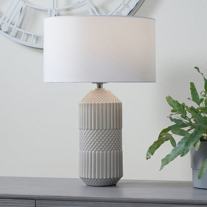 Meribel Grey Geo Textured Tall Ceramic Table Lamp