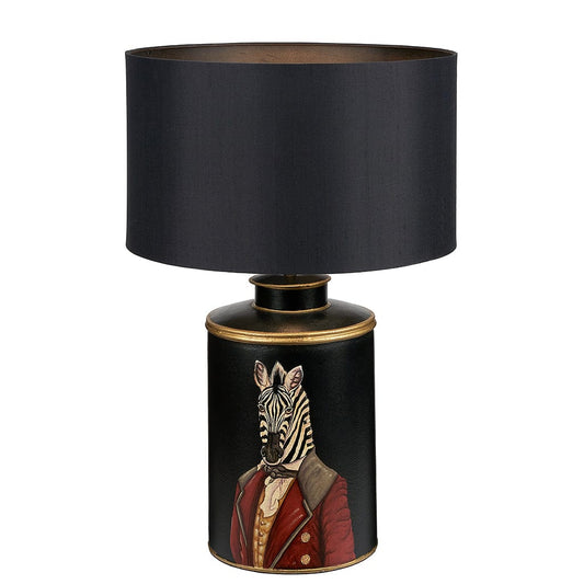 Zebra Black Hand Painted Metal Table Lamp