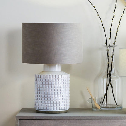 Malone Textured White Squares Design Stoneware Table Lamp