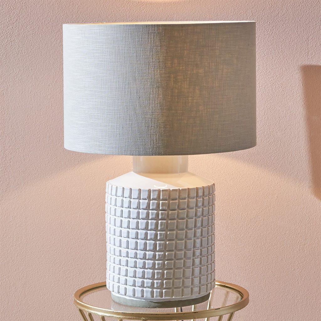 Malone Textured White Squares Design Stoneware Table Lamp