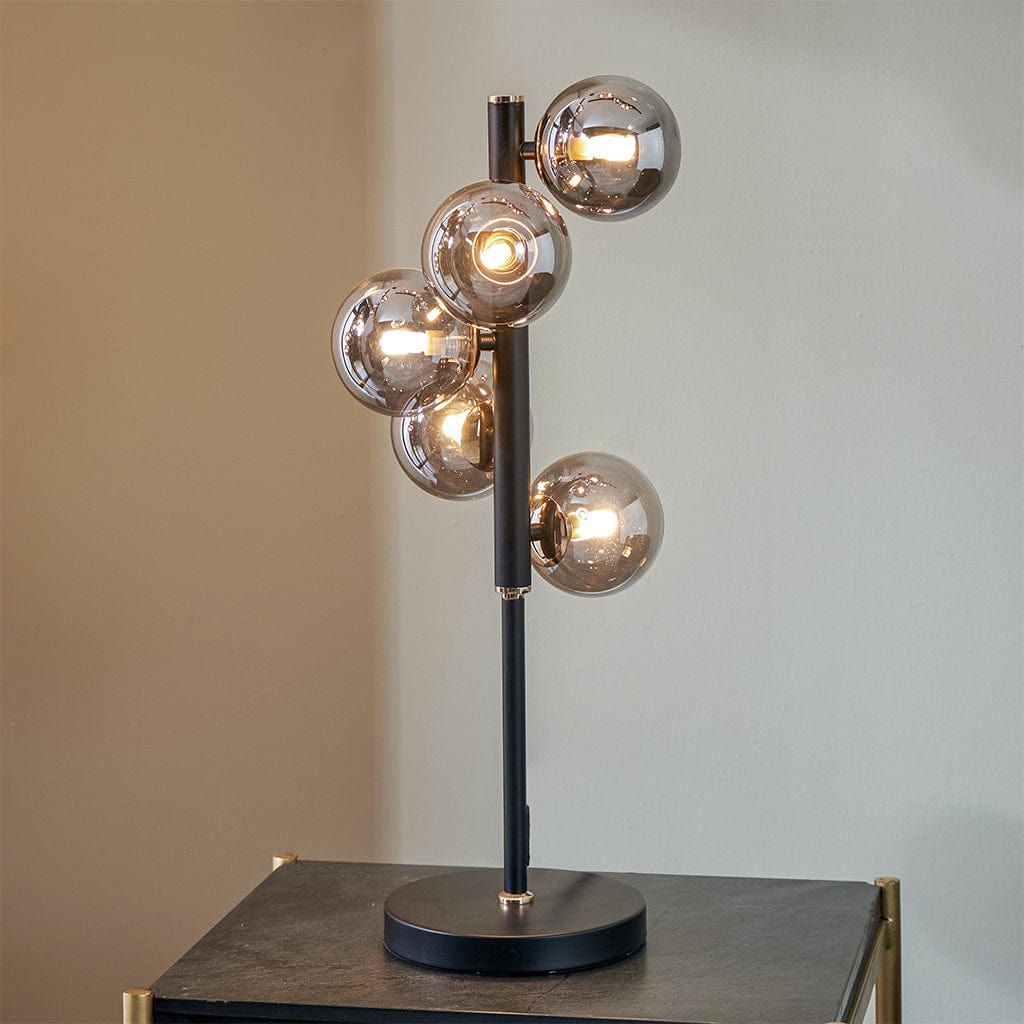 Blair Smoke Glass Ball & Black Metal Table Lamp