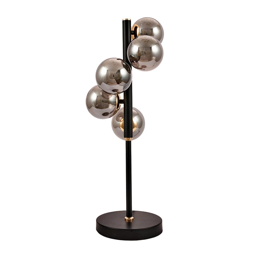 Blair Smoke Glass Ball & Black Metal Table Lamp