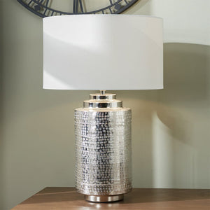 Zuri Large Shiny Silver Metal Pot Table Lamp