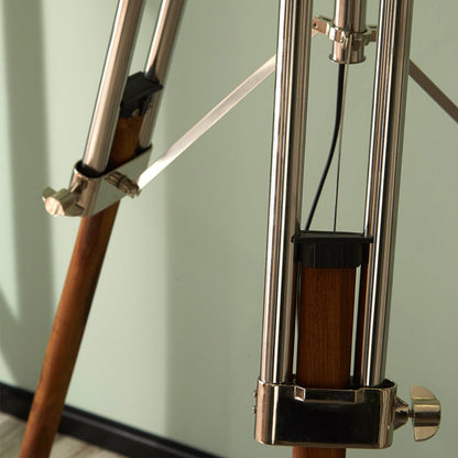 Nickel & Wood Tripod Floor Lamp