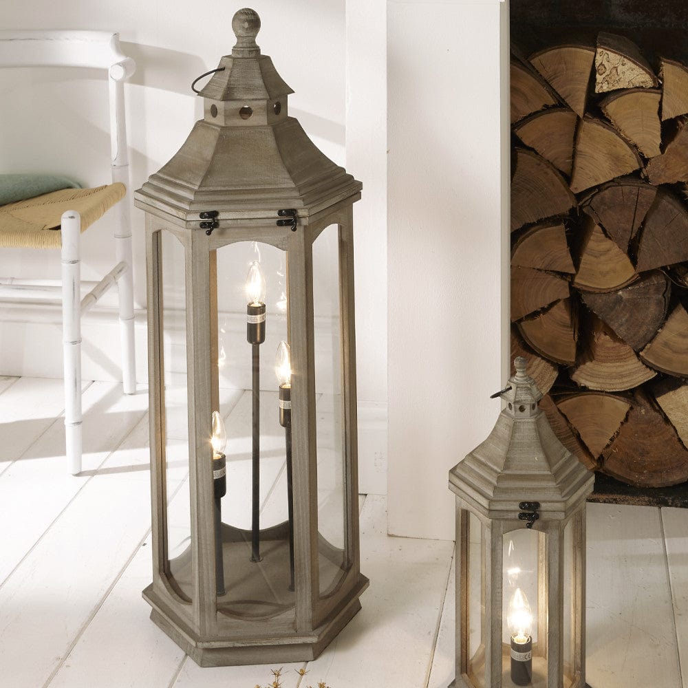 Antique Wood Grey Floor Lamp Lantern