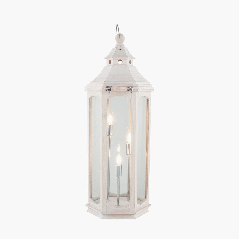 White Wash Wood Lantern Floor Lamp