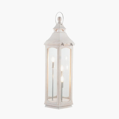 White Wash Wood Lantern Floor Lamp