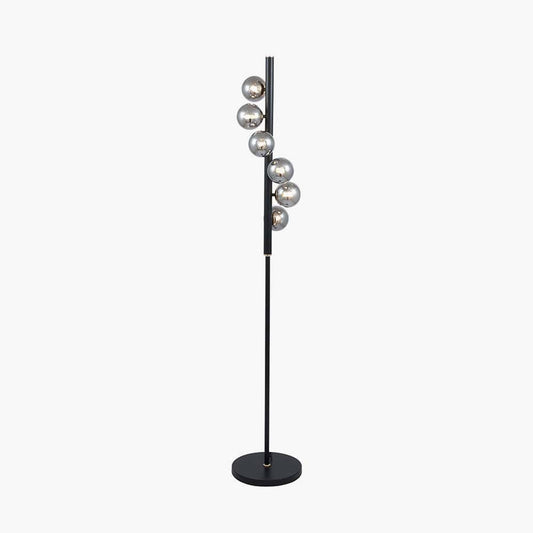 Blair Smoke Glass Ball & Black Metal Floor Lamp