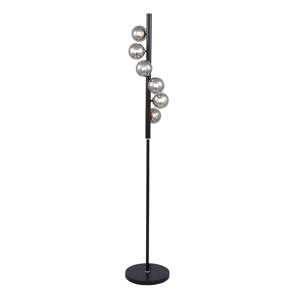 Blair Smoke Glass Ball & Black Metal Floor Lamp