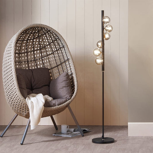 Blair Smoke Glass Ball & Black Metal Floor Lamp