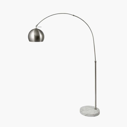 Feliciani Brushed Silver Metal & White Marble Floor Lamp