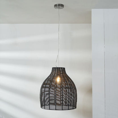 Caswell Black Rattan Cloche Pendant Shade