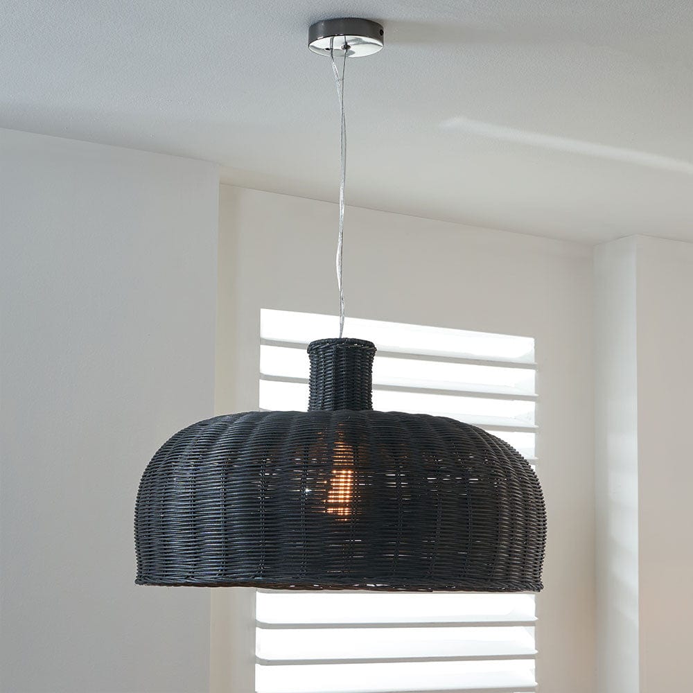 Caswell Black Rattan Dome Pendant Shade