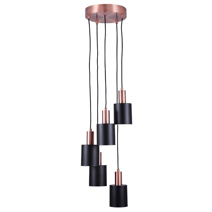 Black & Antique Copper 5 Drop Pendant