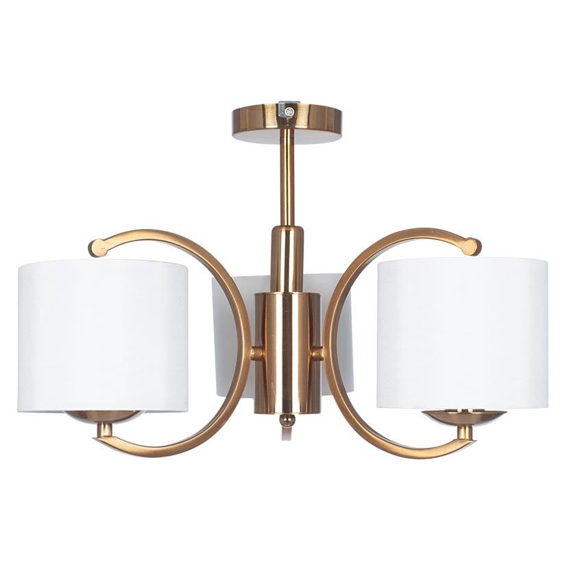 Satin Brass 3 Curved Arm Semi Flush Pendant