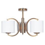 Satin Brass 3 Curved Arm Semi Flush Pendant
