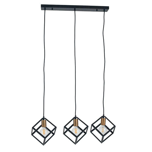 Three Cube Matt Black and Gold Electrified Pendant