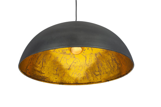 Matt Black and Gold Leaf Dome Pendant