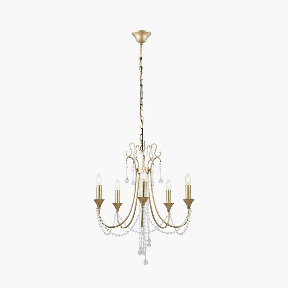 Belle Antique Silver Leaf Metal & Beaded 5 Light Chandelier Pendant