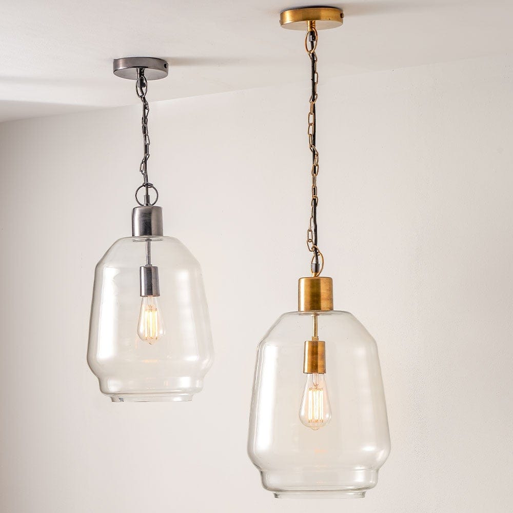 Fia Clear Glass & Black Nickel Metal Chain Drop Pendant