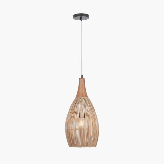 Ata Bamboo Effect & Wood Tall Dome Pendant