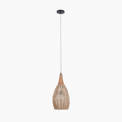 Ata Bamboo Effect & Wood Tall Dome Pendant