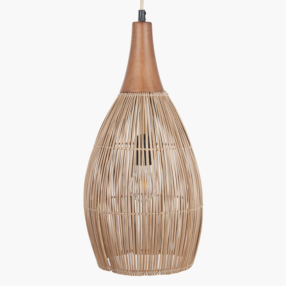 Ata Bamboo Effect & Wood Tall Dome Pendant