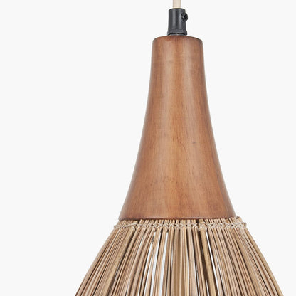 Ata Bamboo Effect & Wood Tall Dome Pendant