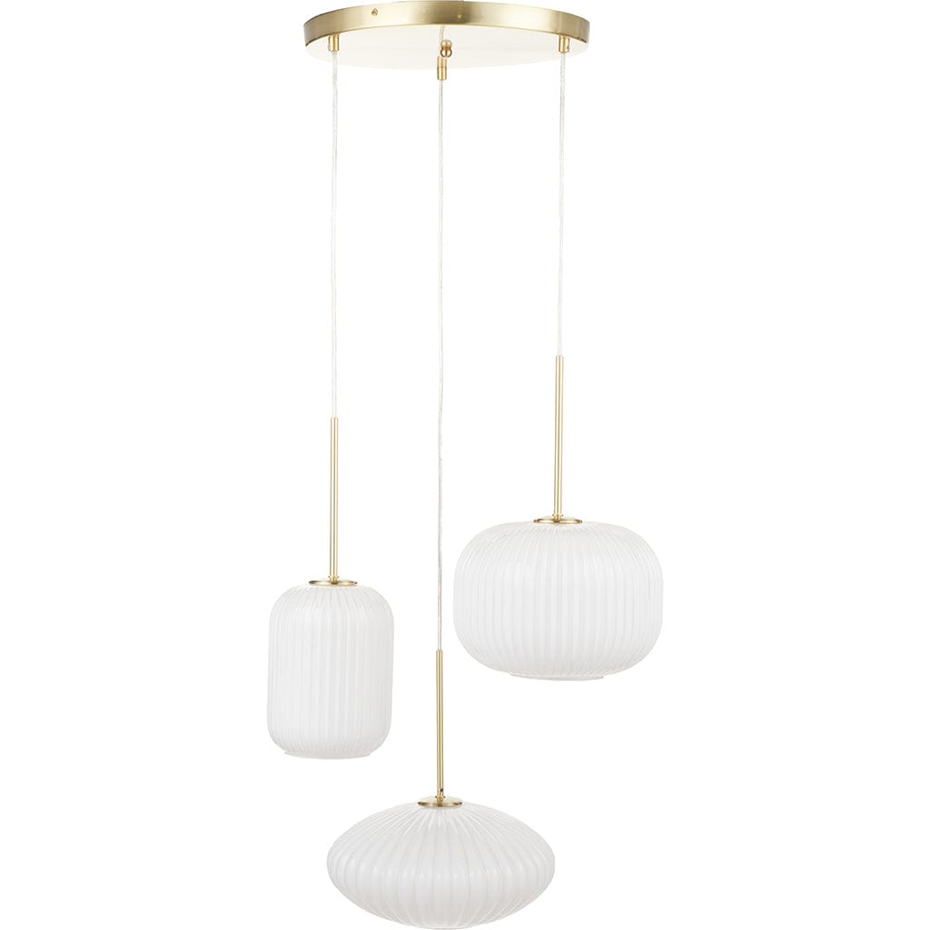 Alexa White Ribbed Glass & Gold Metal Multi Drop Pendant