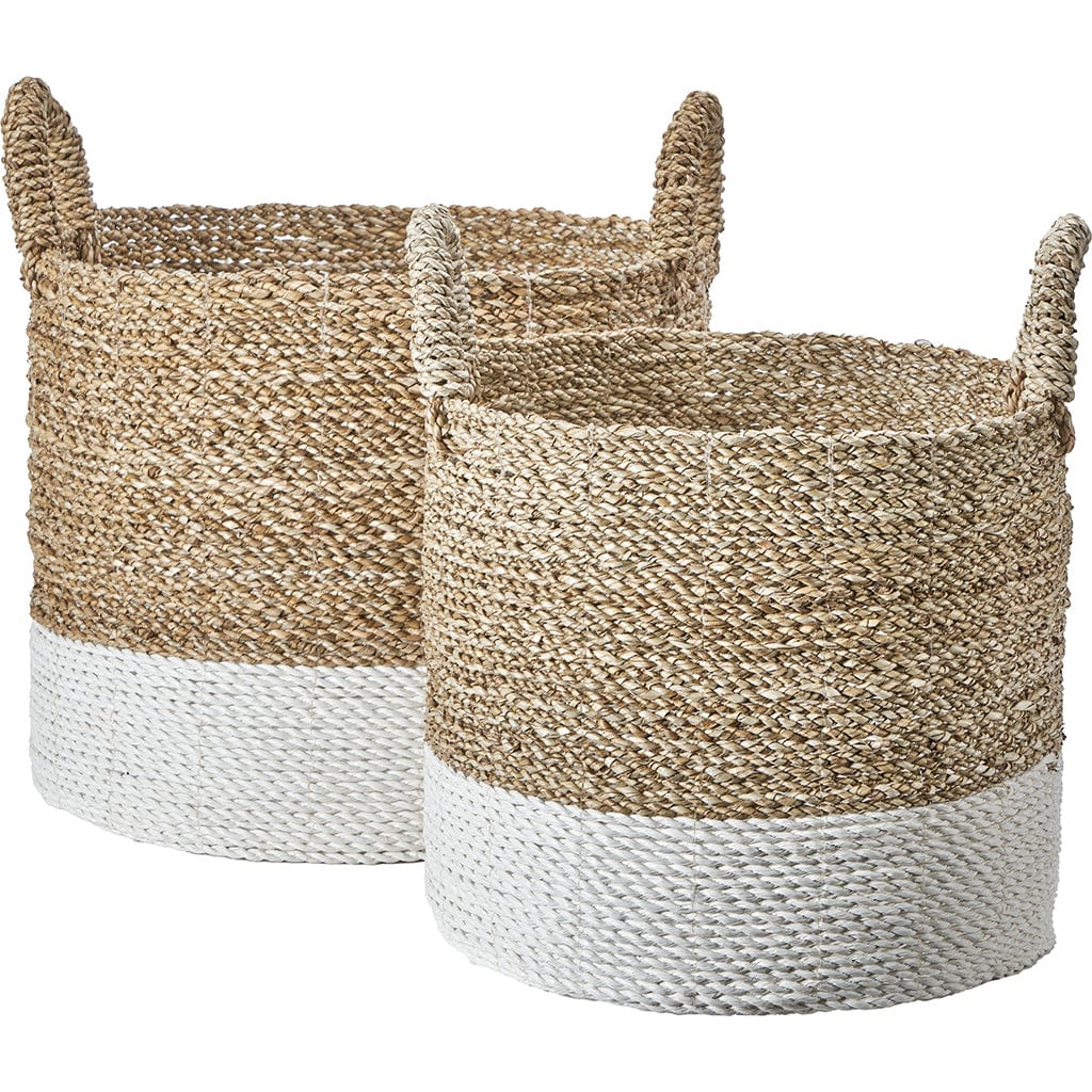 Set of 2 Banana Leaf Two Tone Natural & White Baskets