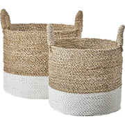 Set of 2 Banana Leaf Two Tone Natural & White Baskets