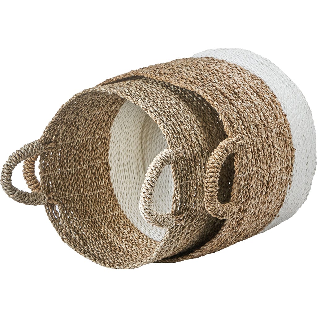 Set of 2 Banana Leaf Two Tone Natural & White Baskets