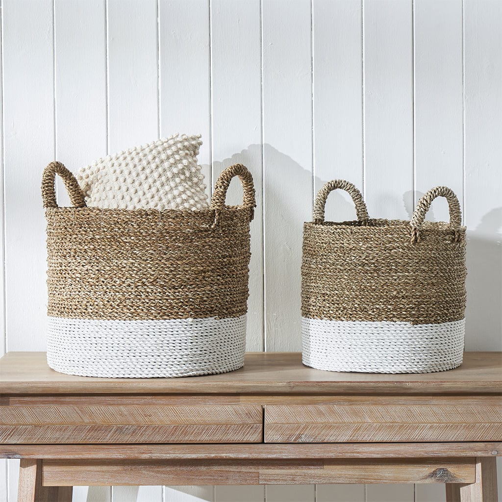 Set of 2 Banana Leaf Two Tone Natural & White Baskets