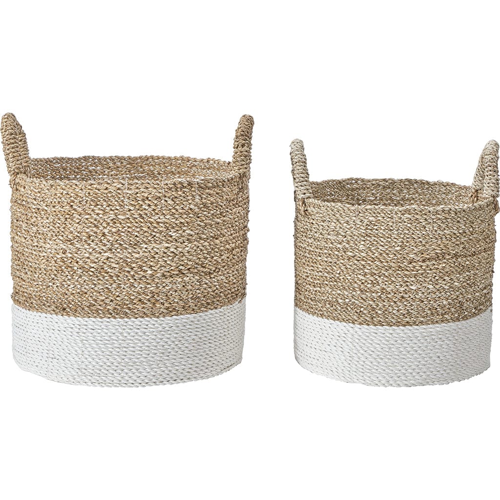 Set of 2 Banana Leaf Two Tone Natural & White Baskets