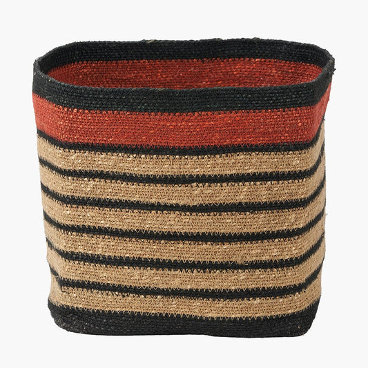 Seagrass Natural, Black & Terracotta Stripe Square Basket