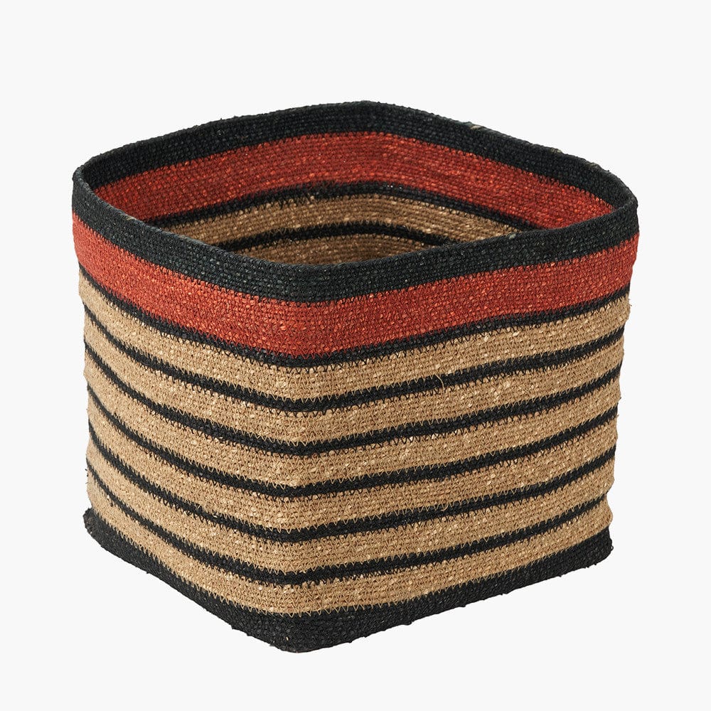 Seagrass Natural, Black & Terracotta Stripe Square Basket