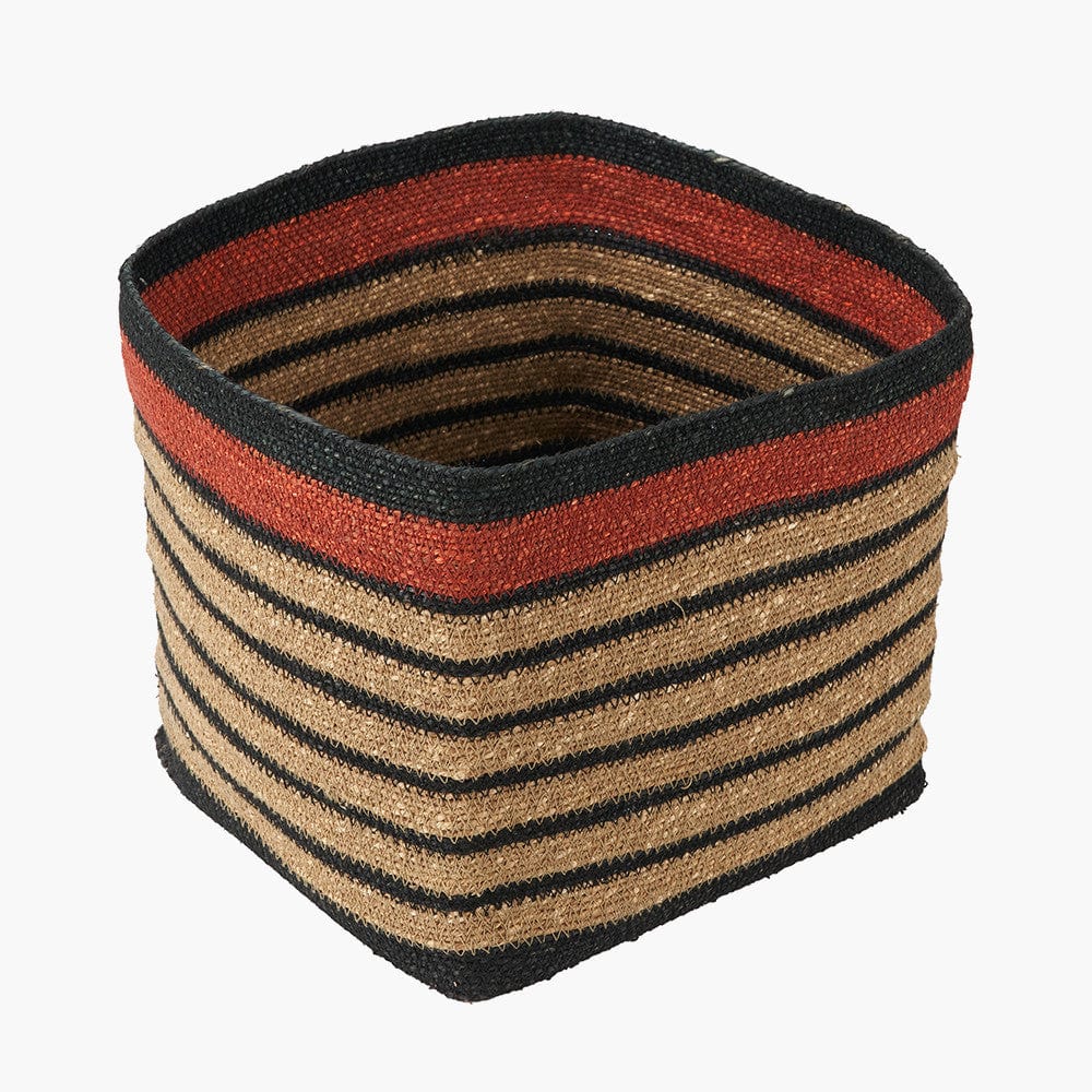Seagrass Natural, Black & Terracotta Stripe Square Basket