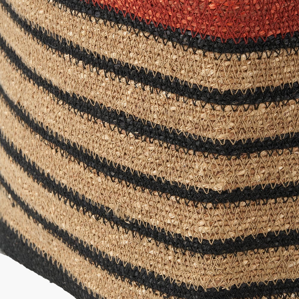 Seagrass Natural, Black & Terracotta Stripe Square Basket