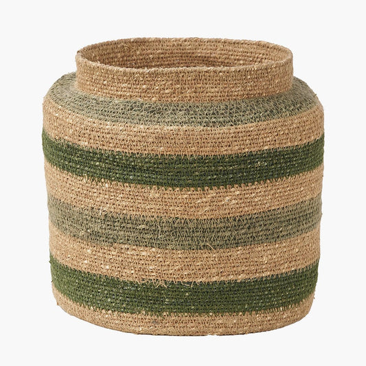 Seagrass Natural, Green & Sage Stripe Round Basket