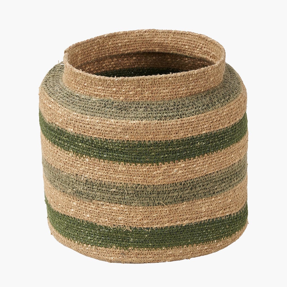 Seagrass Natural, Green & Sage Stripe Round Basket